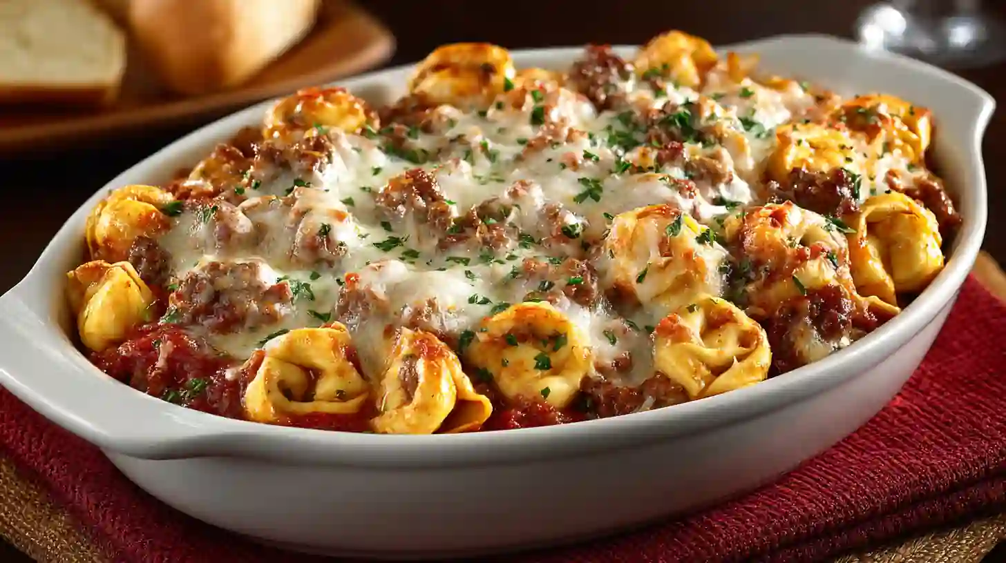 Cheesy Beefy Tortellini Bake
