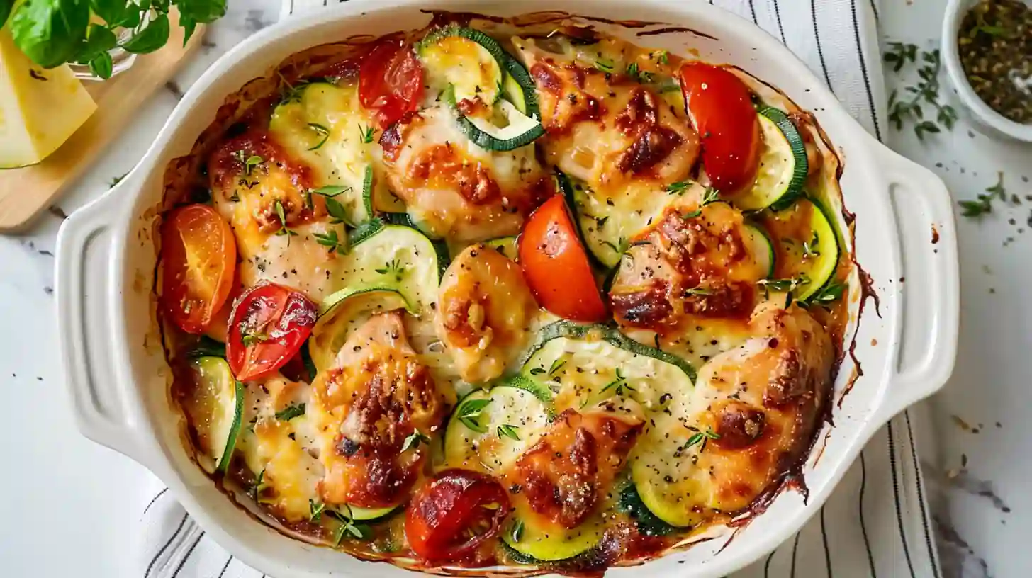 Mediterranean Chicken Zucchini Bake (Healthy One-Pan Dinner)